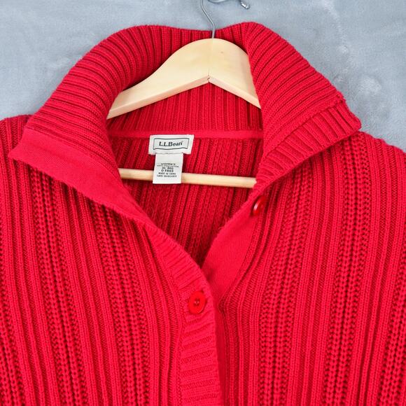LL Bean Cardigan Womens XL Red Button Up Turtleneck Cable Knit Sweater Pima - Picture 4 of 8